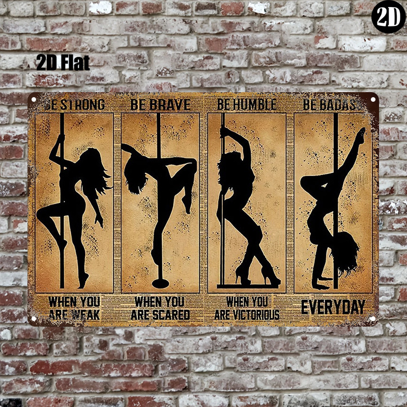 Wine Tag Label - Rechteckiges Vintage-Metallschild mit Pole-Dance-Silhouette und Motivationstext,