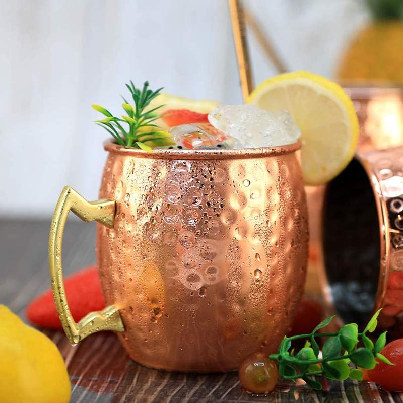 Wine Beer Coffee - Mule-Becher aus Edelstahl, gehämmert, kupferbeschichtet, vielseitig