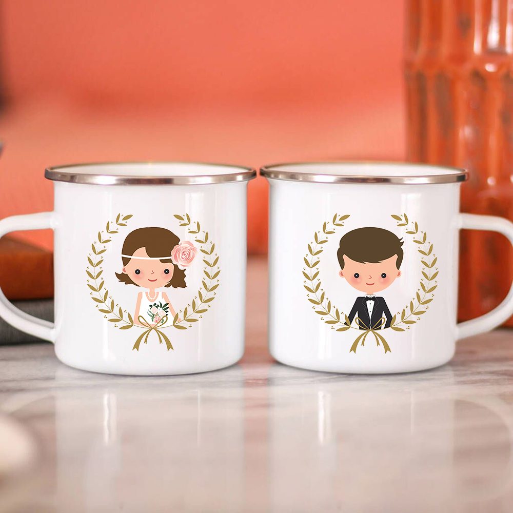 Wine Beer Coffee - Braut Bräutigam kreative Emaille Kaffeetassen heiraten