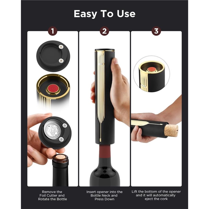 Wine Opener Electric - Effizienter automatischer Korkenzieher, elektrischer Weinöffner, wiederaufladbar