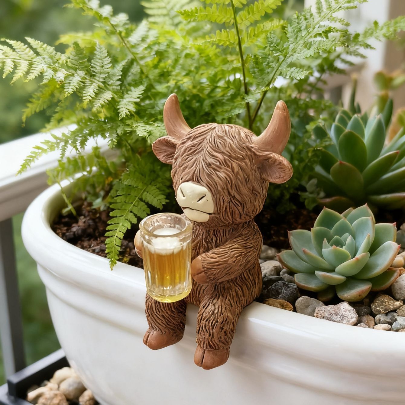 Lustige Highland-Kuh-Figur mit – Wine Beer Garden Bewertung und Preis